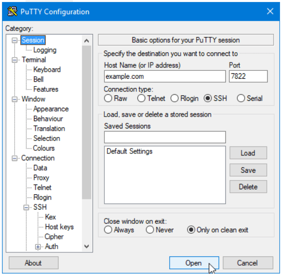 PuTTY-congiguration-session
